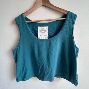 Justina Blakeney Jungalow Teal Cropped Tank Top Boho Organic Cotton - M